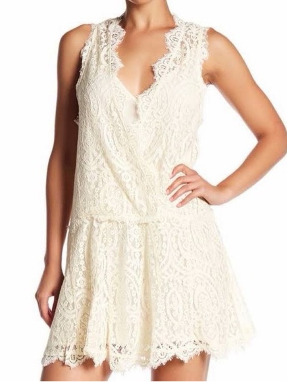 Free People Ivory Lace Heart in Two Mini Dress